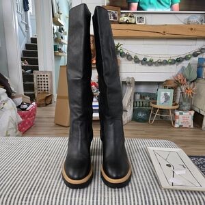 Dolce Vita Black Leather Heeled Boots with Tan Sole